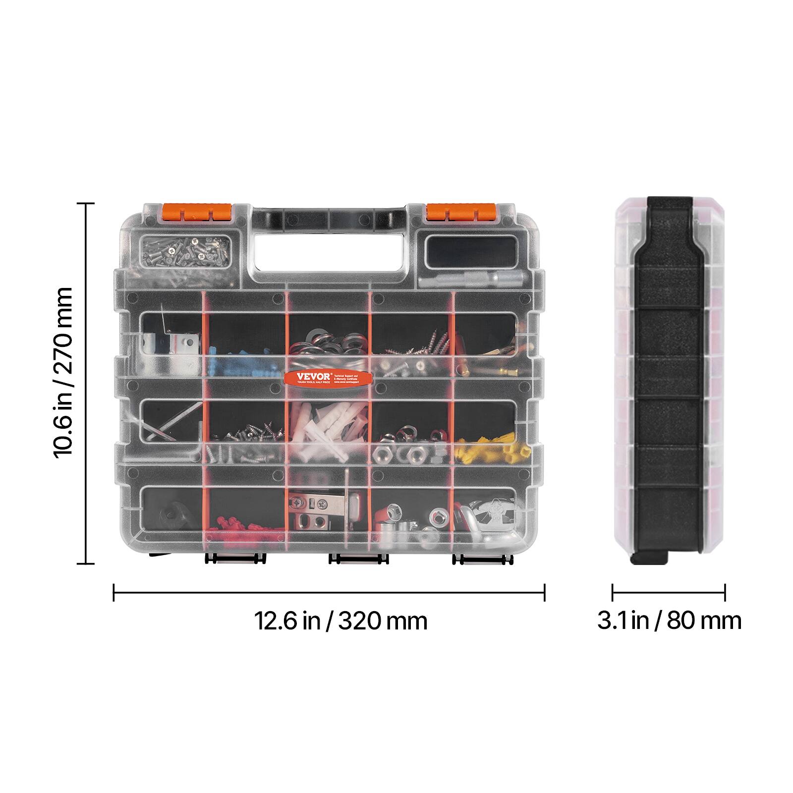 - 10.6 in / 270 mm
- 12.6 in / 320 mm
- 3.1 in / 80 mm