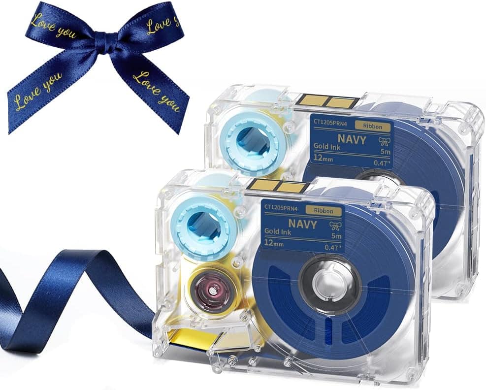 Phomemo - 0.47'' Gift Ribbon Tape for A30/P15, 5m Gold on 2 units - Navy Blue