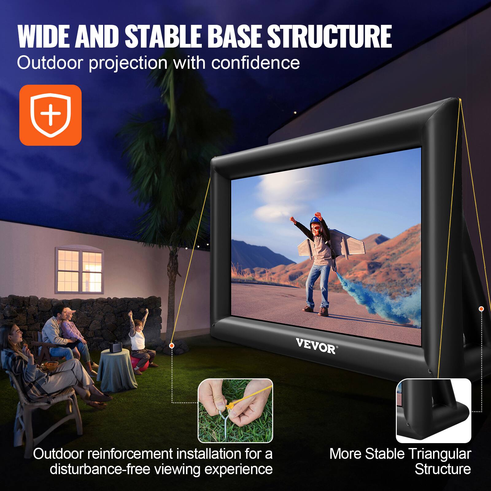 Outdoor projection with confidence, Outdoor reinforcement installation for a disturbance-free viewing experience, More Stable Triangular Structure