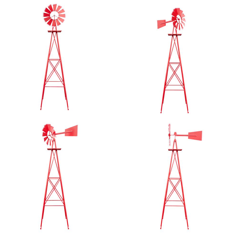 Alt View 6. Winado - 8 FT Patio Metal Windmill Yard Garden Decoration WindMill  Red Wind Mill - Red.