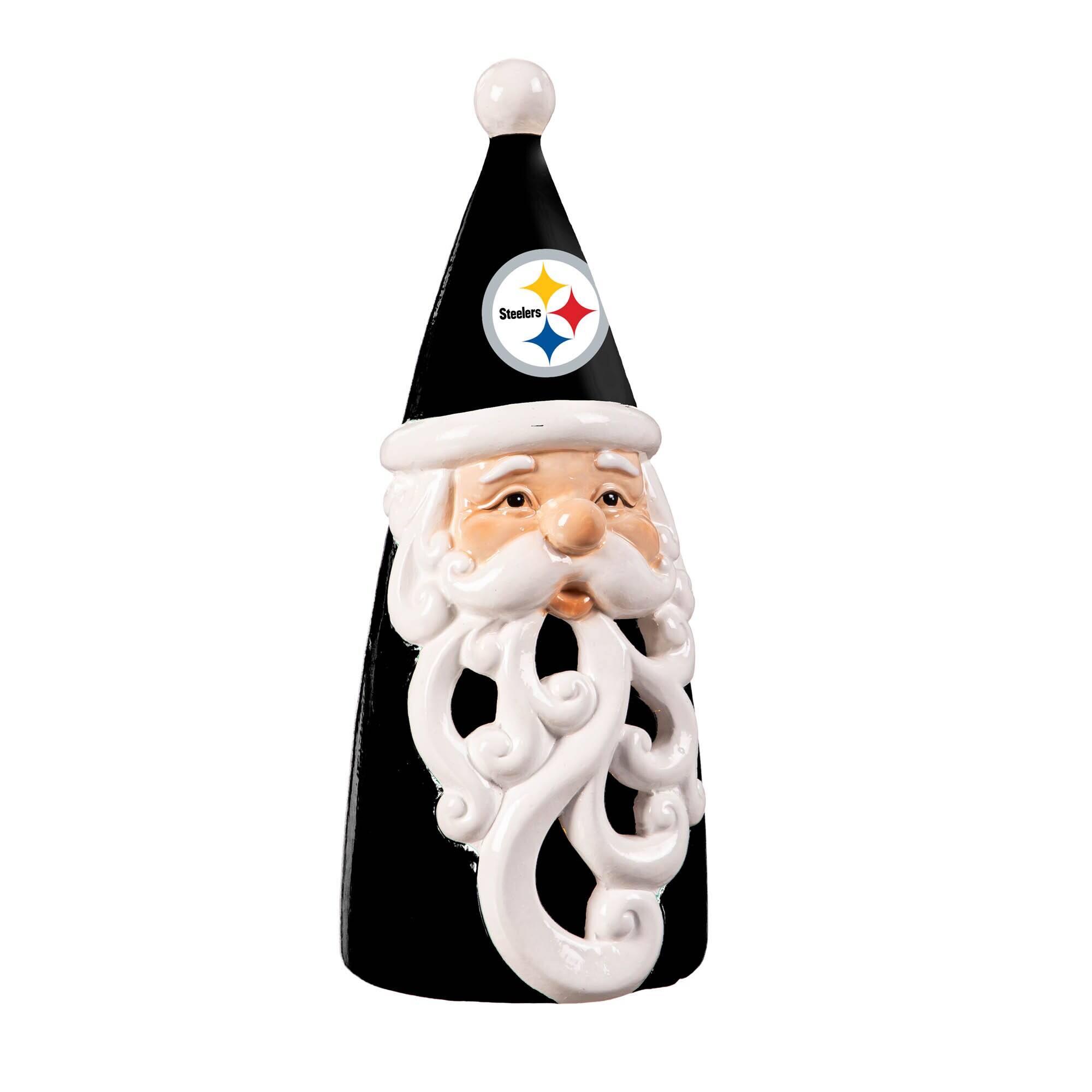 Front. Evergreen Enterprises - Pittsburgh Steelers 8" LED Santa Statue - Black.