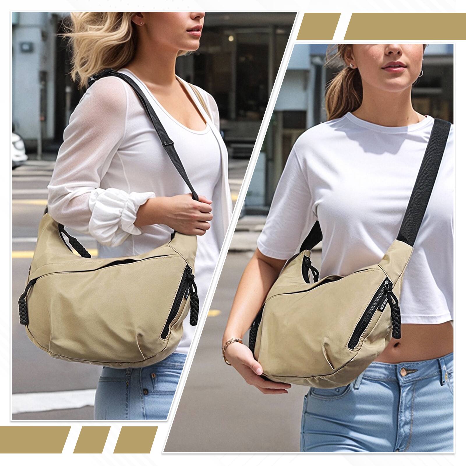 Alt View 5. Unique Bargains - Arch Moon Crossbody Bag for Women Nylon Curved Purse Lightweight Dumpling Shoulder Bag for Travel Casual - Khaki.