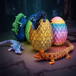 One For Fun - Giant 3D Printed Dragon Egg with Articulated Dragon Figure, Fantasy Collectible Toy - Multicolor