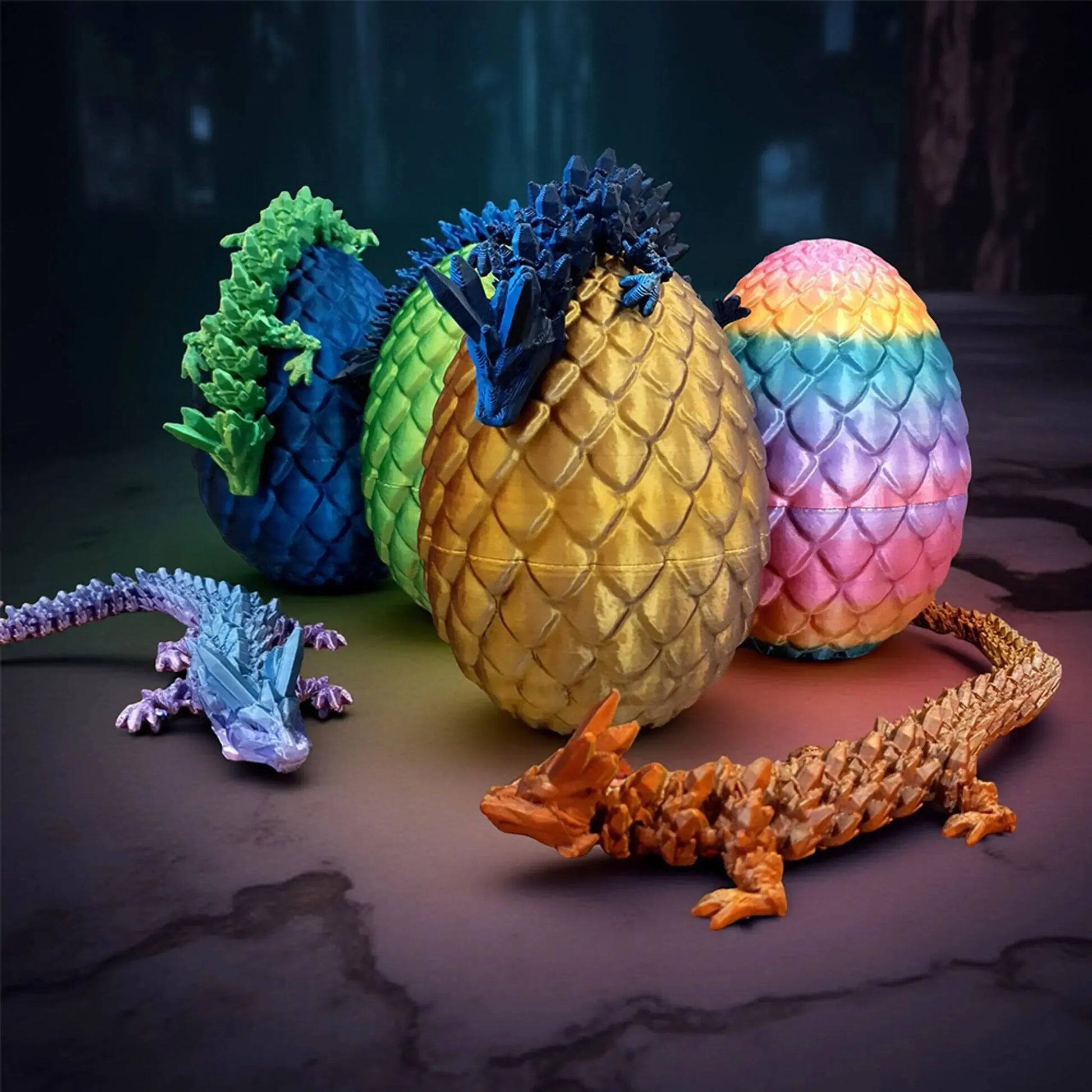 Front. One For Fun - Giant 3D Printed Dragon Egg with Articulated Dragon Figure, Fantasy Collectible Toy - Multicolor.