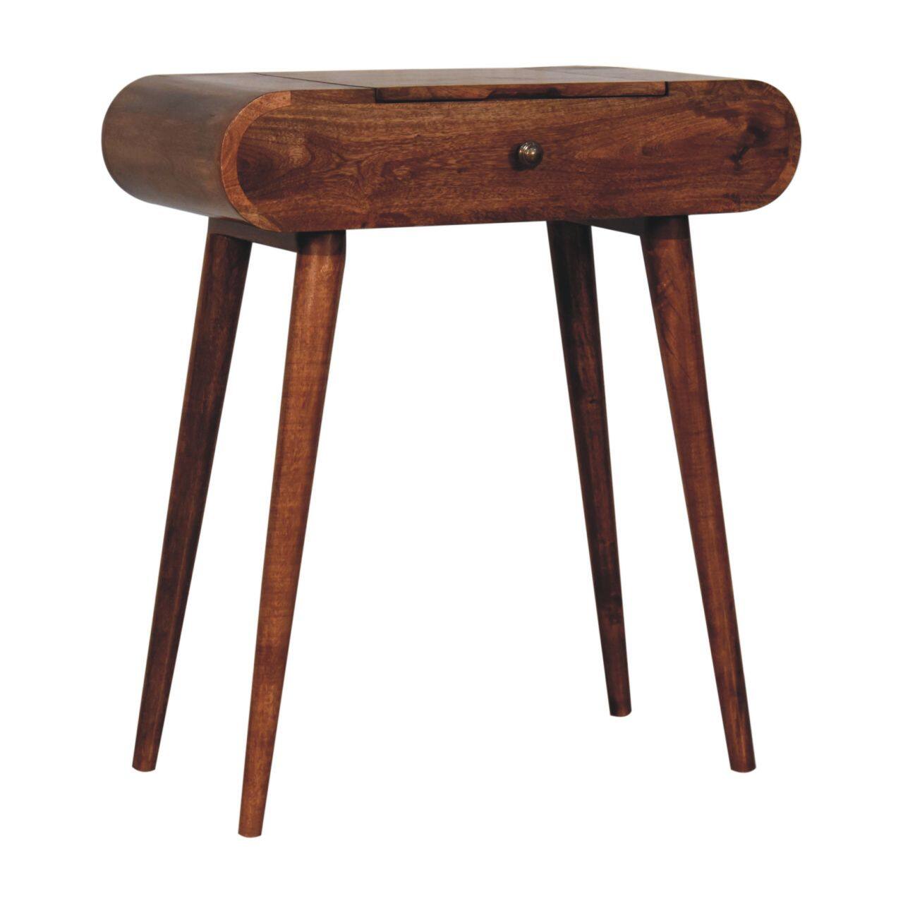 Back. Artisan Furniture - Artisan Furniture Solid Wood Mini Honey Caramel Dressing Table with Foldable Mirror, 4 Storage Compartments with Mirror - Brown.