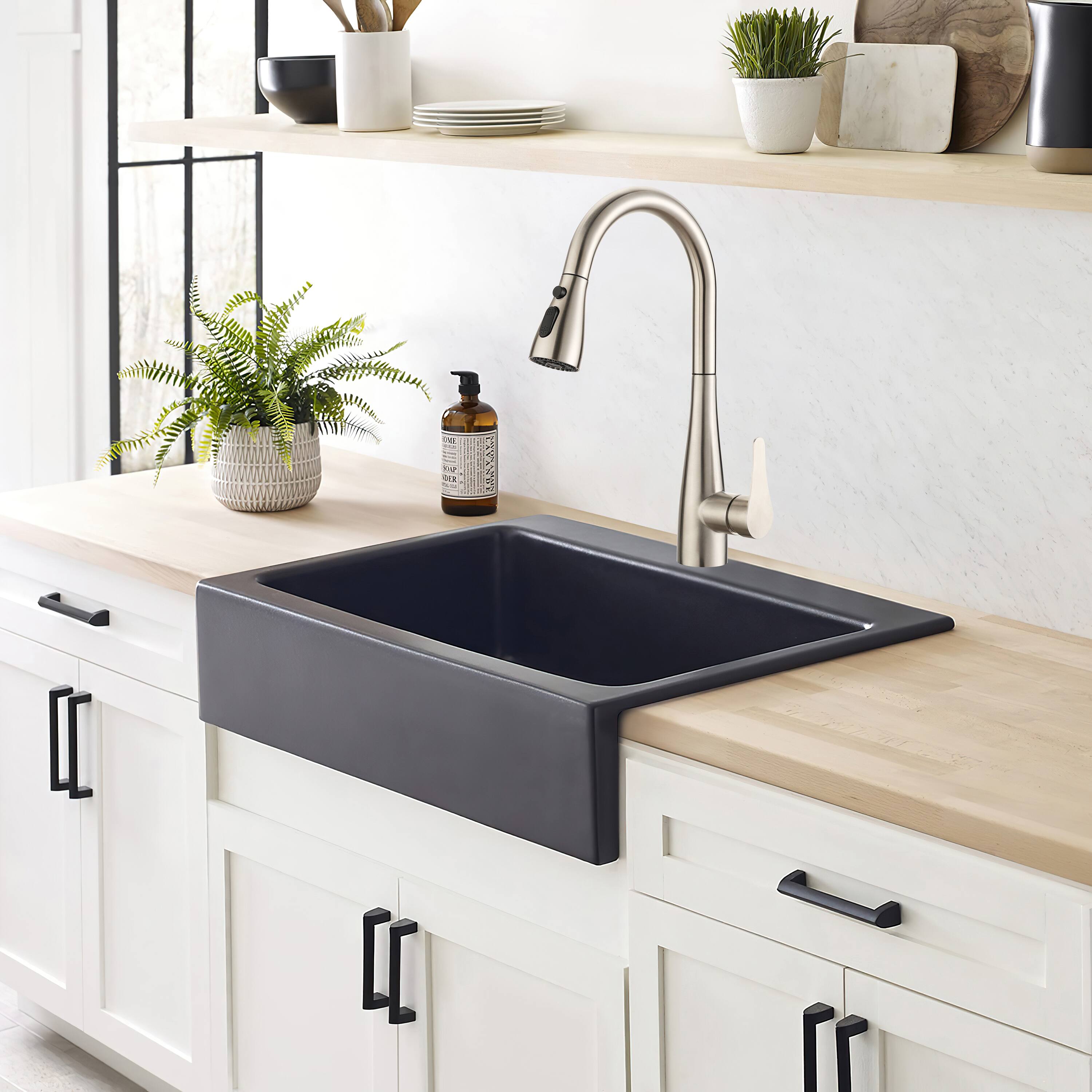 Left. Bothwa Home - HydraFlow 14.6 - Inch Kitchen Faucet - Brushed Nickel.