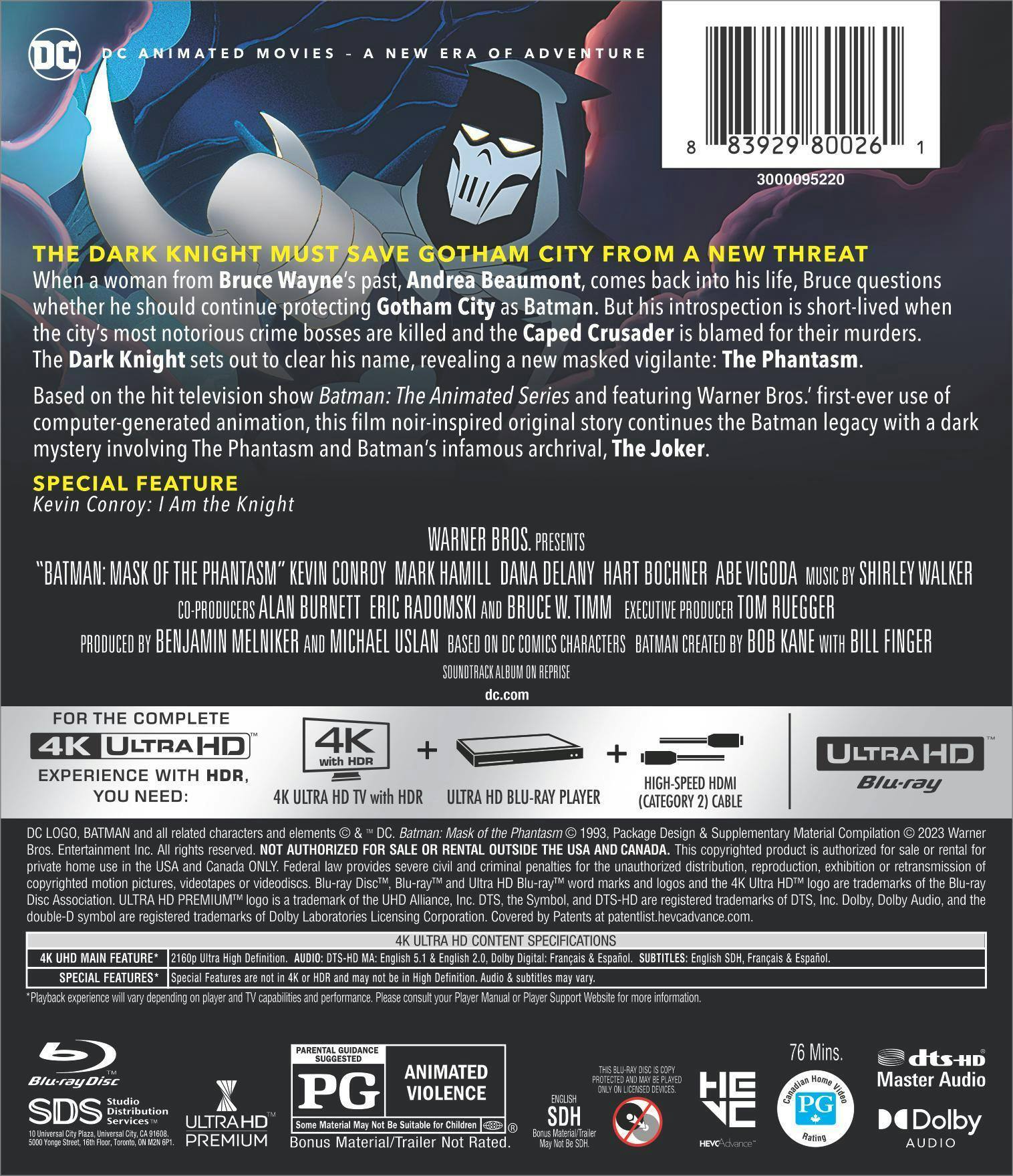 Back. Batman: Mask of the Phantasm   - 4K Blu-Ray.