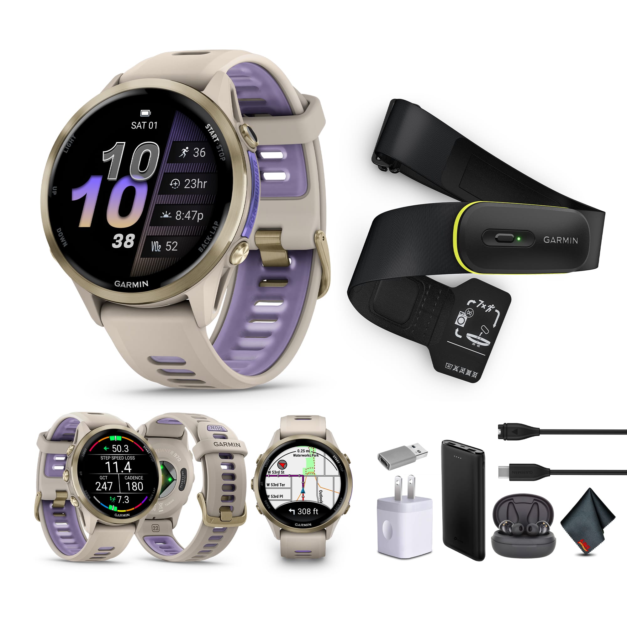 Bundle - Garmin - Forerunner 970, French Gray/Indigo​ , Air Pro TWS Truly Wireless EarBuds - French Gray/Indigo - (2024)