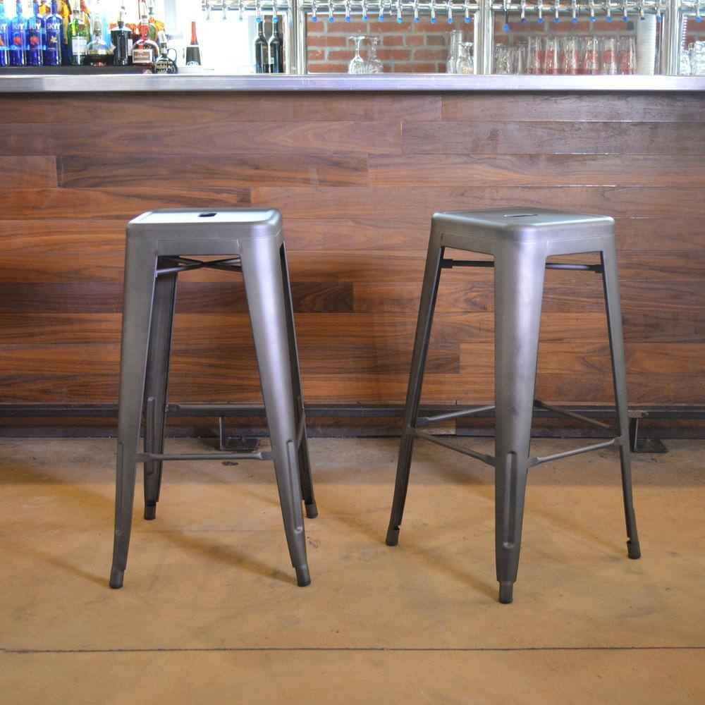 Back. AmeriHome - Loft 30 Inch Metal Bar Stool - 2 Piece - Gunmetal.