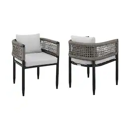 Armen Living - Felicia Outdoor Patio Dining Chair in Aluminum with Gray Rope and Cushions - Set of 2 - Light Gray