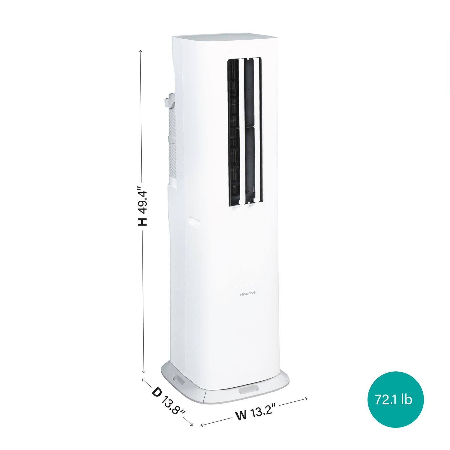 49.4" H x 13.8" D x 13.2" W, 72.1 lb