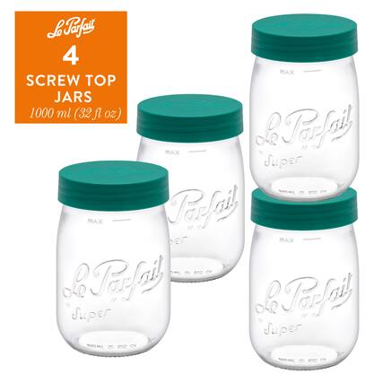 Le Parfait 4 Screw Top Jars 1000 ml (32 fl oz) Le Parfait Super MAX 1000 ml (32 fl oz)