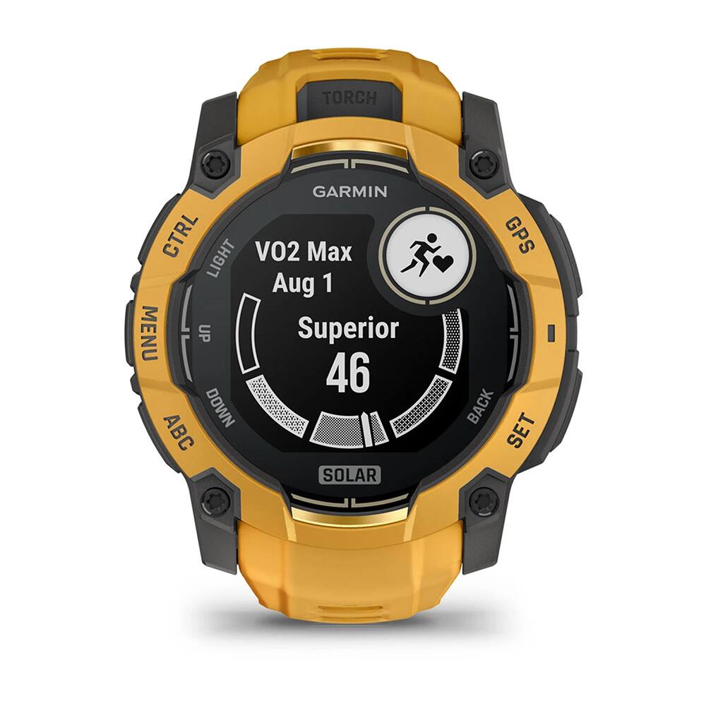 TORCH GARMIN CTRL LIGHT VO2 Max Aug 1 MENU UP Superior 46 DOWN ABC SOLAR GPS BACK SET