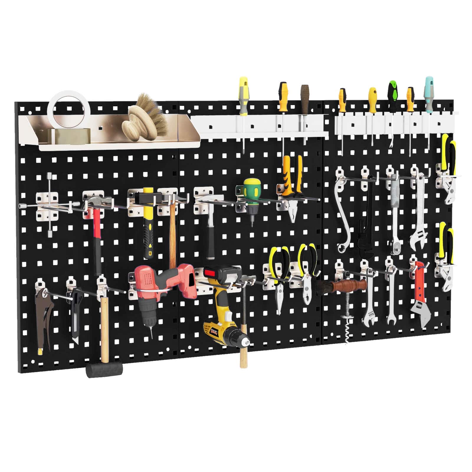 Costway - 3 Pcs Pegboard Wall Organizer w/25 Hooks Drill Bit Holder Screwdriver Holder - Black