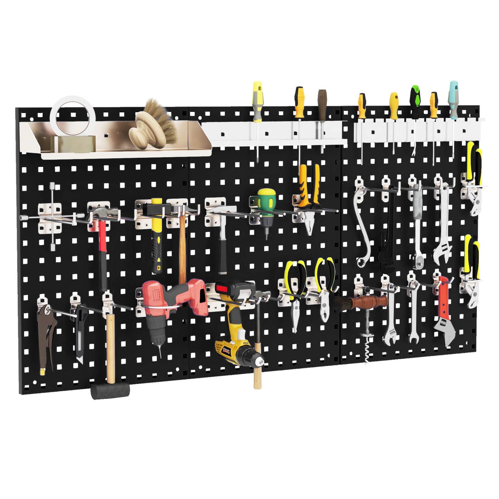 Costway - 3 Pcs Pegboard Wall Organizer w/25 Hooks Drill Bit Holder Screwdriver Holder - Black