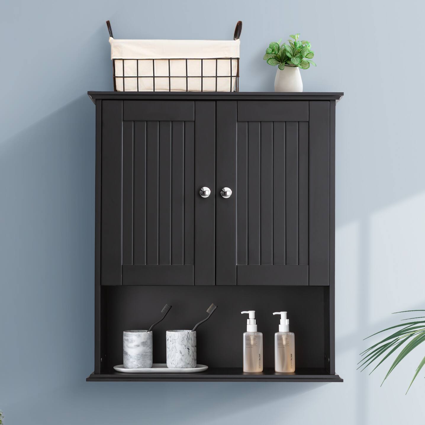 Left. TinyHomie - Upgraded Bathroom Wall Cabinet Over The Toilet Storage Cabinet Wall Mounted Storage Cabinet Wooden Medicine Cabinets - Black.