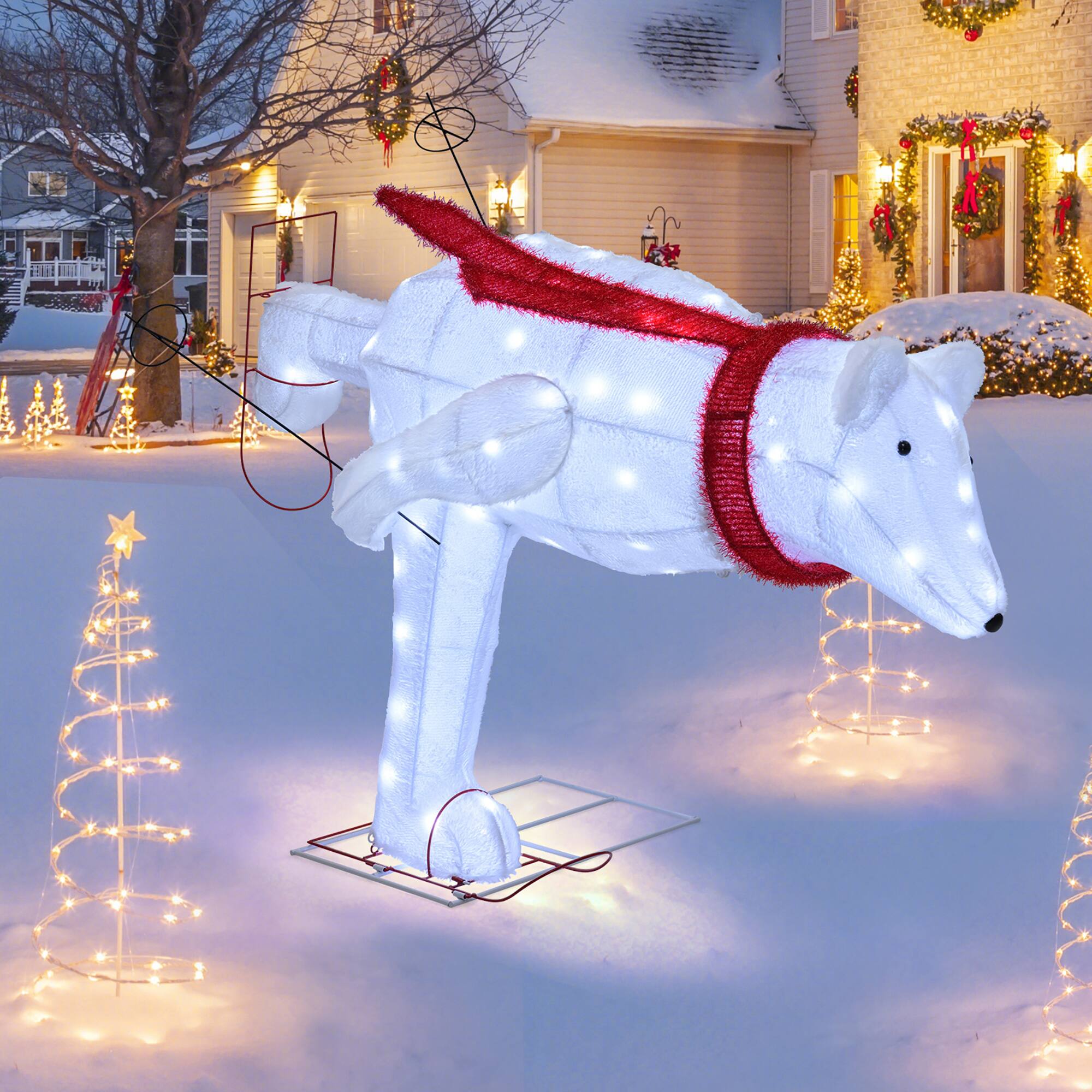 Alt View 1. Gymax - Gymax 4.5 FT Lighted Skiing Polar Bear Light up Christmas Decoration w/ Red Scarf - White, Red.