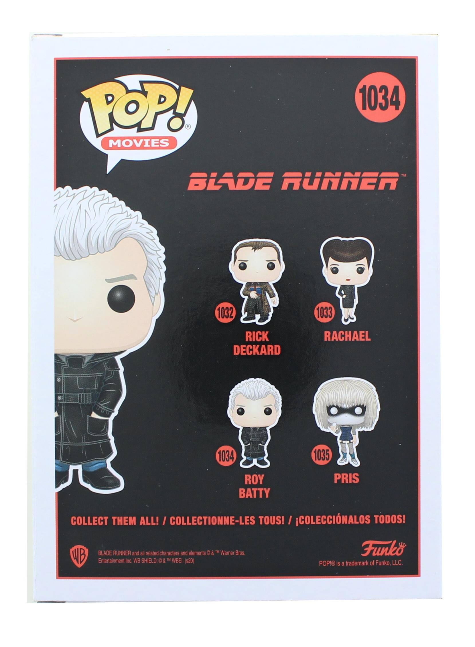 TOP! 1034 MOVIES BLADE RUNNER 1032 1033 RICK DECKARD RACHAEL 1034 ROY BATTY 1035 PRIS COLLECT THEM ALL! / COLLECTIONNE-LES TOUS! / COLECCIÓNALOS TODOS! WB BLADE RUNNER and all related characters and elements © Warner Bros Entertainment Inc WB SHELD & WBEL (20) POP! is a trademark of Funko, LLC
