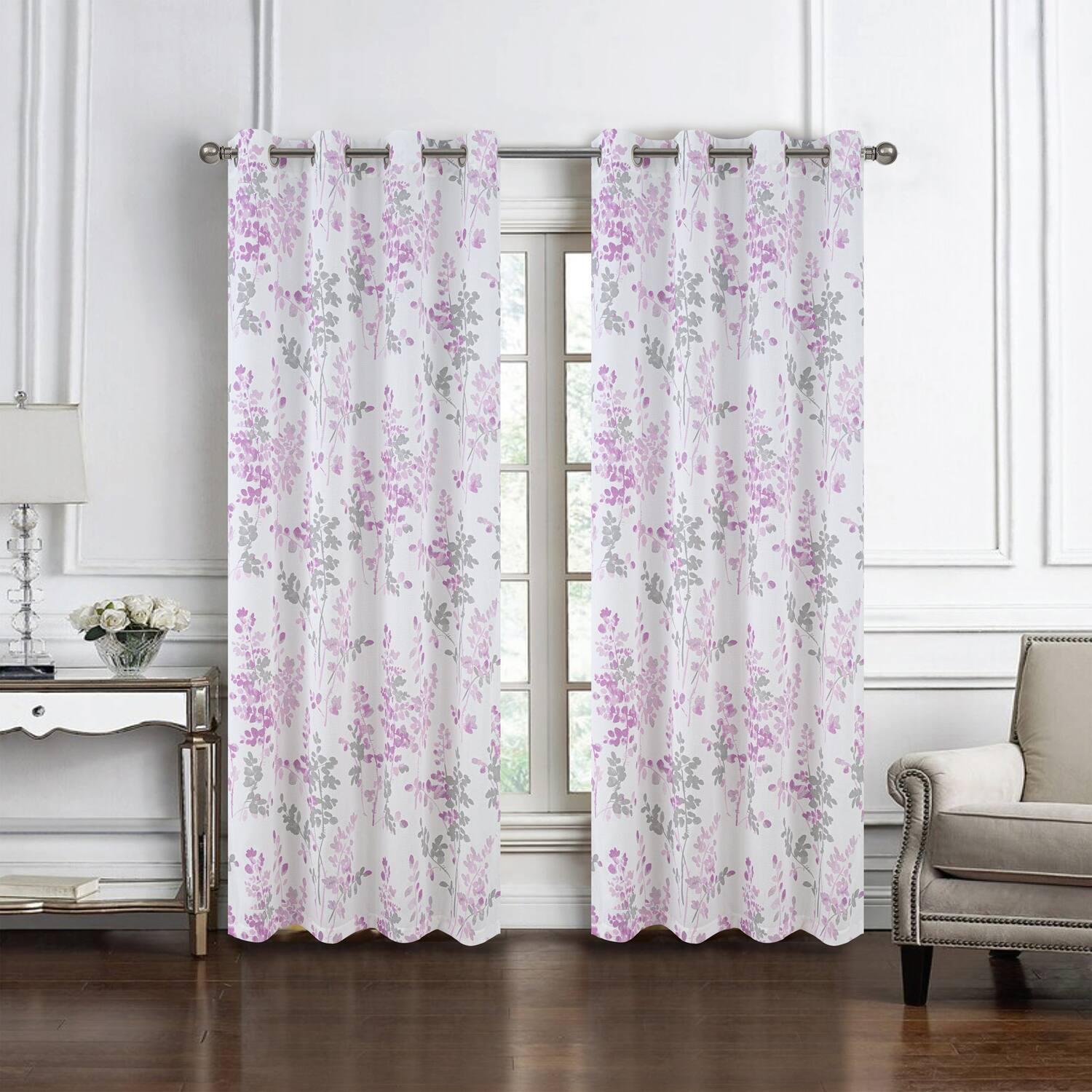 Angle. Olivia Gray - Olivia Gray 100% Polyester 140 GSM Aiden Printed Textured Grommet Curtain Panel 54" x 90" Blush - Blush.
