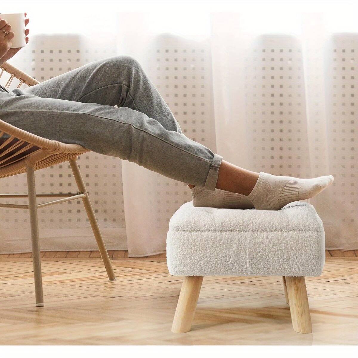 Alt View 2. Oumilen - Beige Tufted Teddy Fleece Storage Ottoman – 4 Natural Wood Legs Multifunctional Bench for Entryway Bedroom - Beige.