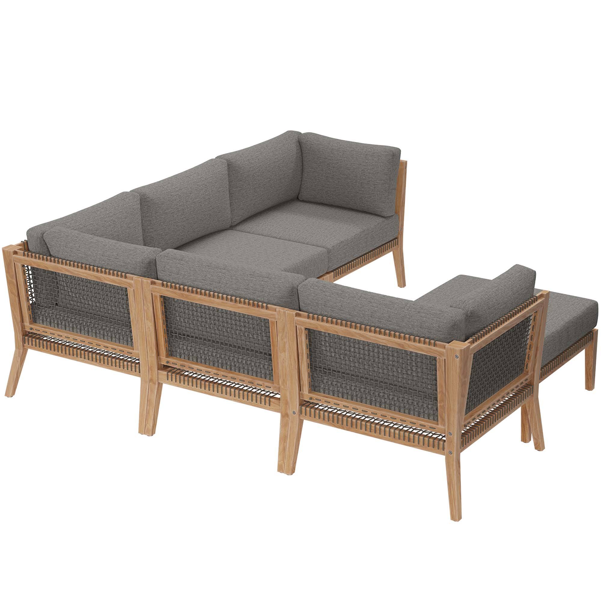 Left. Modway - Clearwater 6-Piece Outdoor Patio Teak Wood Sectional Sofa by Modway - Gray Graphite.