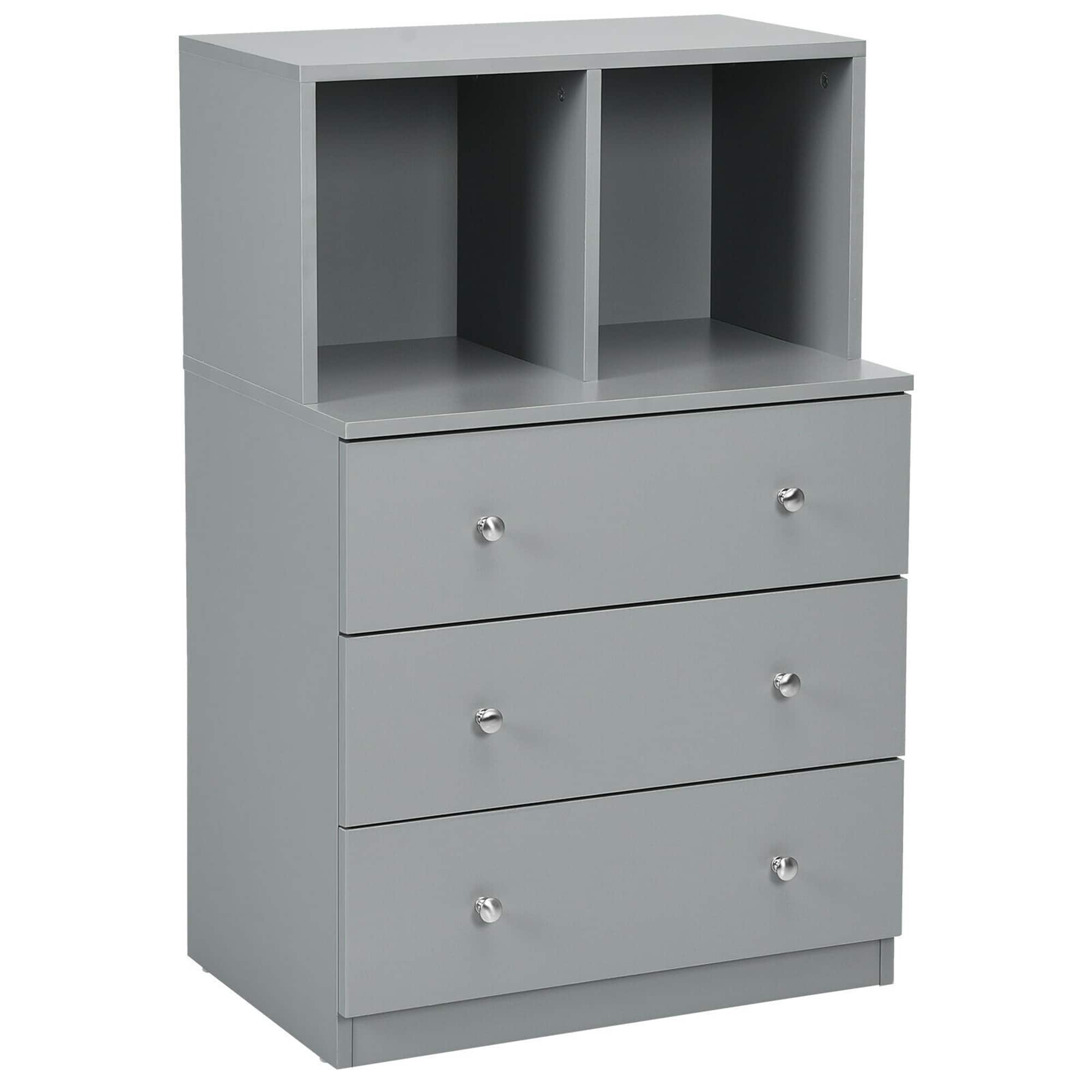 Gymax - 3 Drawer Dresser W/ Cubbies Storage Chest for Bedroom Living Room Grey - Gray