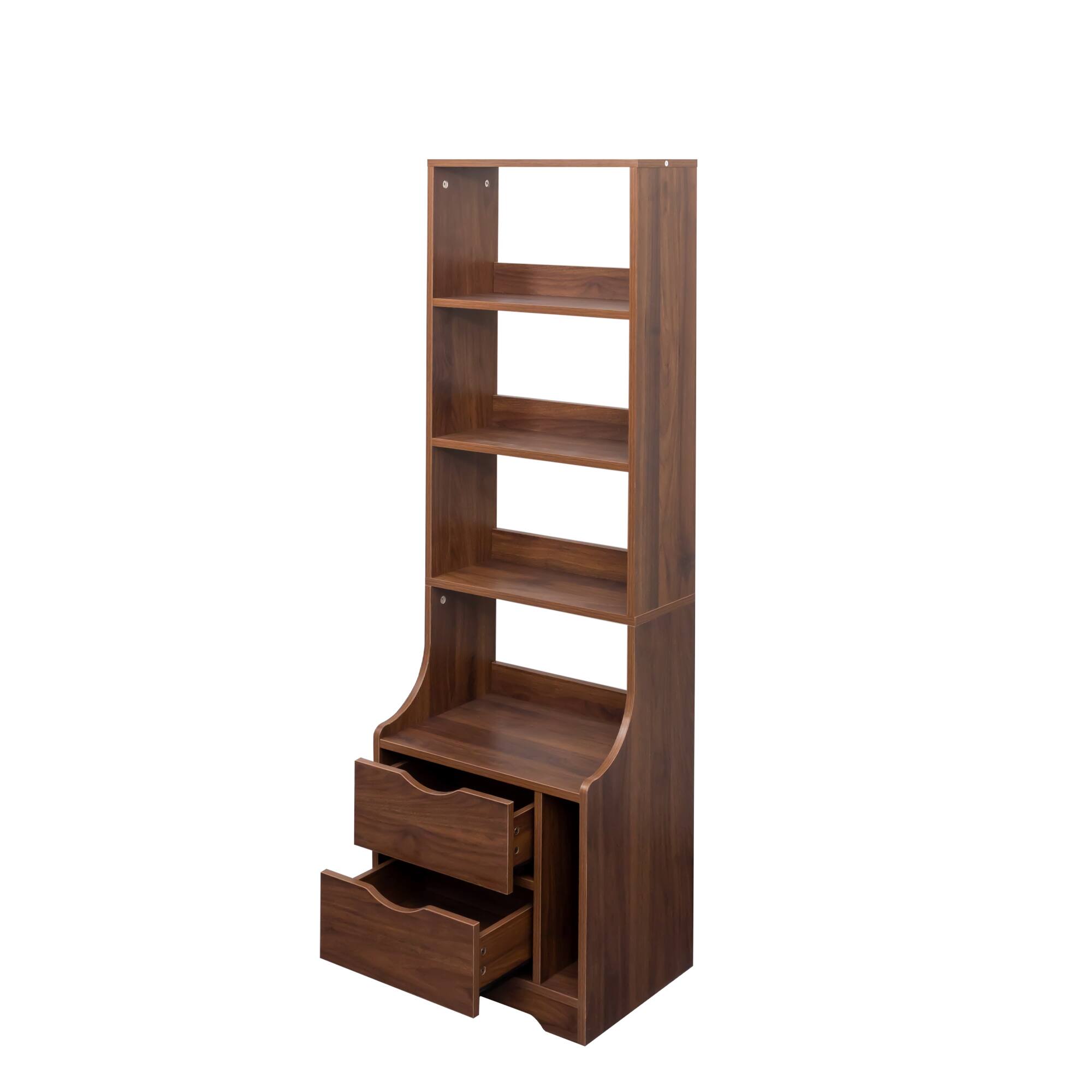 Alt View 5. Tiramisubest - Compact Night Stand with Bookshelf and Drawers for Bedroom Storage - Brown.