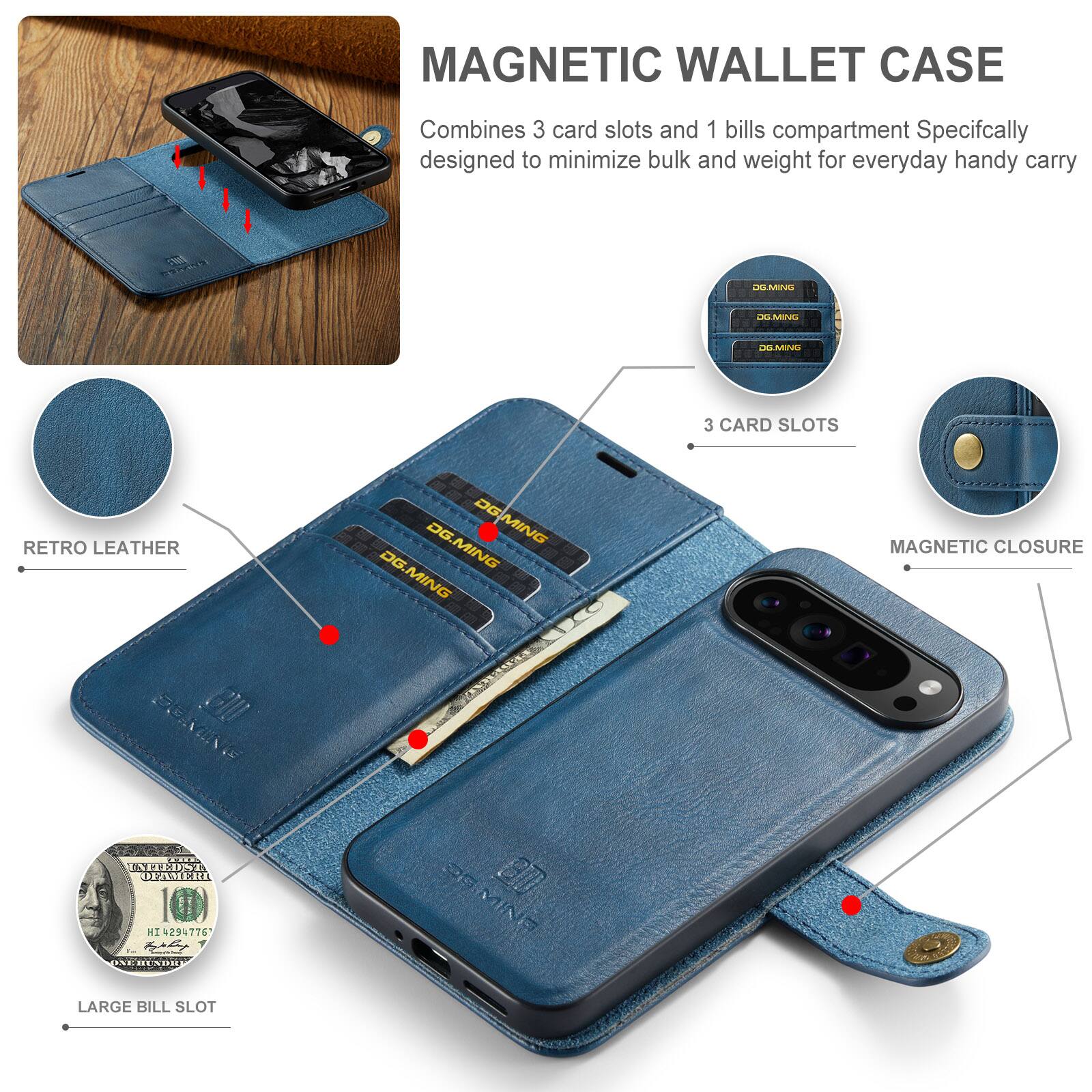 MAGNETIC WALLET CASE

Combines 3 card slots and 1 bills compartment. Specifically designed to minimize bulk and weight for everyday handy carry.

- RETRO LEATHER
- 3 CARD SLOTS
- MAGNETIC CLOSURE
- LARGE BILL SLOT