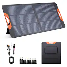GlowWise - 100W Portable Solar Panel 24%High Efficiency Foldable Design with Type-C MC4 Output, IP65 Waterproof for Power Stations - Gray