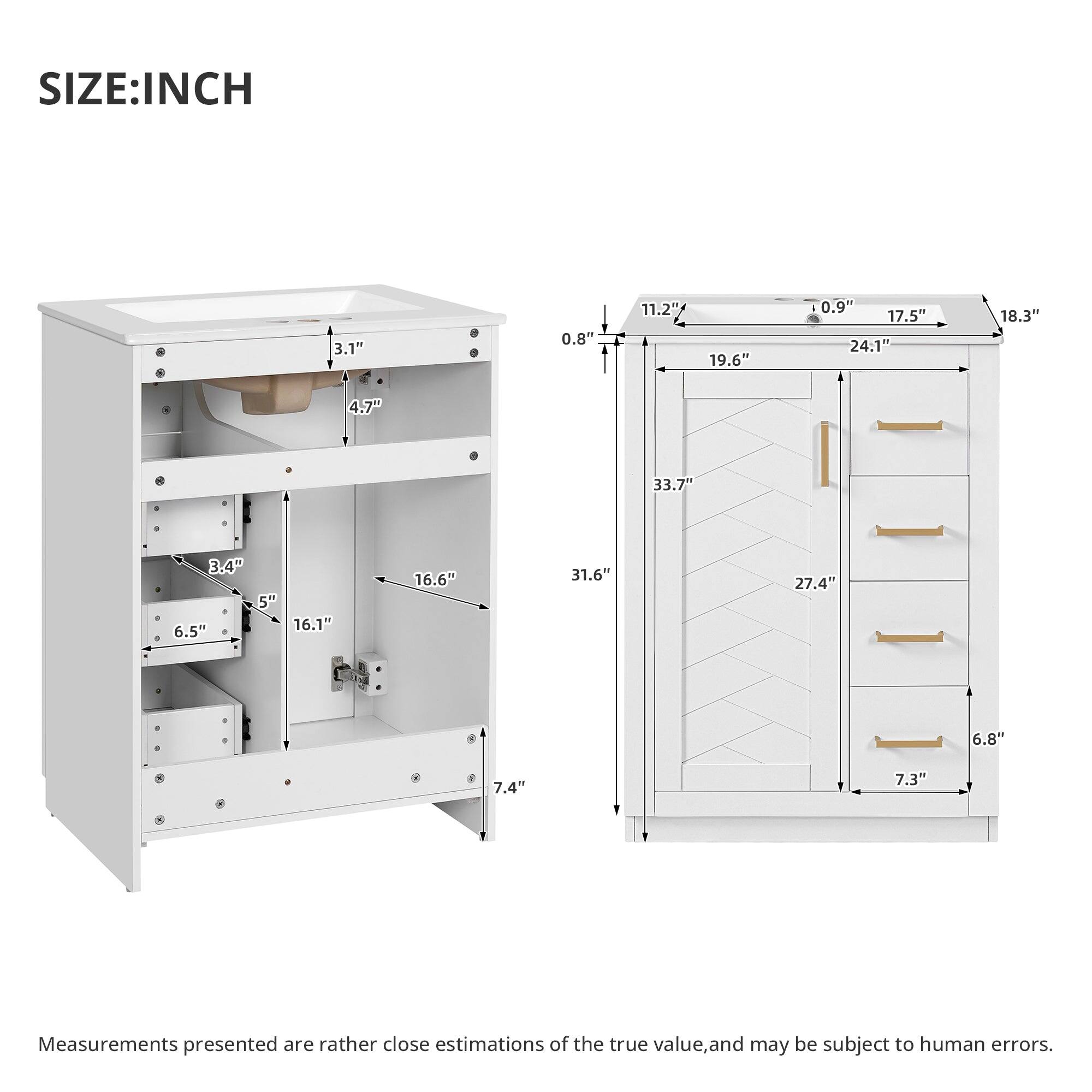 SIZE: INCH  
3.1" 0.8" 11.2" 19.6" 0.9" 17.5" 24.1" 18.3" 4.7" 33.7" 3.4" 5" 6.5" 16.1" 16.6" 31.6" 27.4" 6.8" 7.4" 7.3"  

Measurements presented are rather close estimations of the true value, and may be subject to human errors.