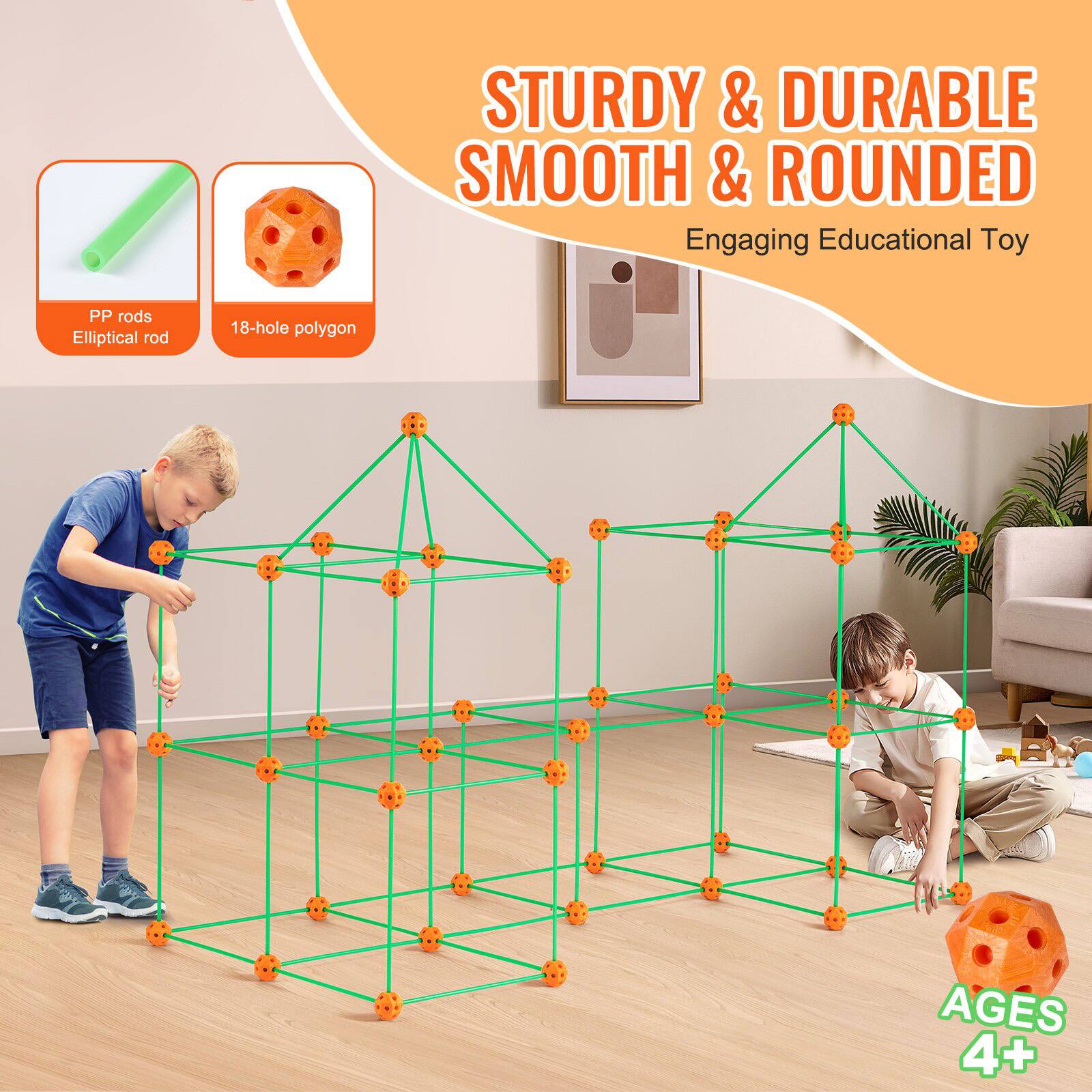 STURDY & DURABLE  
SMOOTH & ROUNDED  
Engaging Educational Toy  

PP rods  
Elliptical rod  
18-hole polygon  

AGES 4+