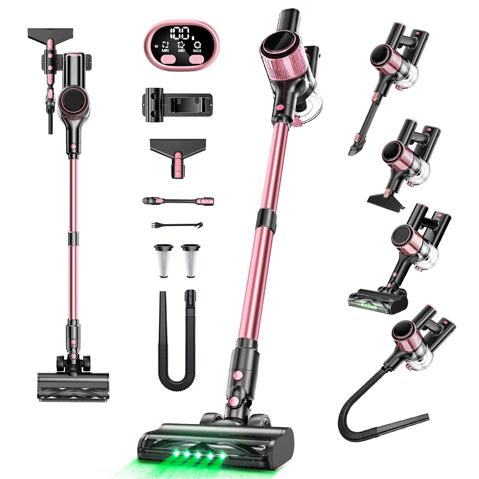 Jeremy Cass - 450W Handheld Vacuums with LED Display, Energy Saving, Low Noise, Lightweight & Effortless - Pink