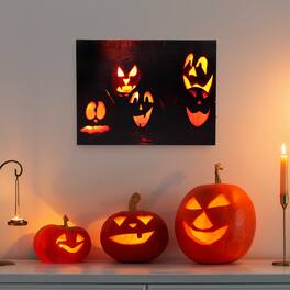 Northlight - LED Lighted Silly Jack-O-Lanterns Halloween Canvas Wall Art - 15.75" x 12" - Black