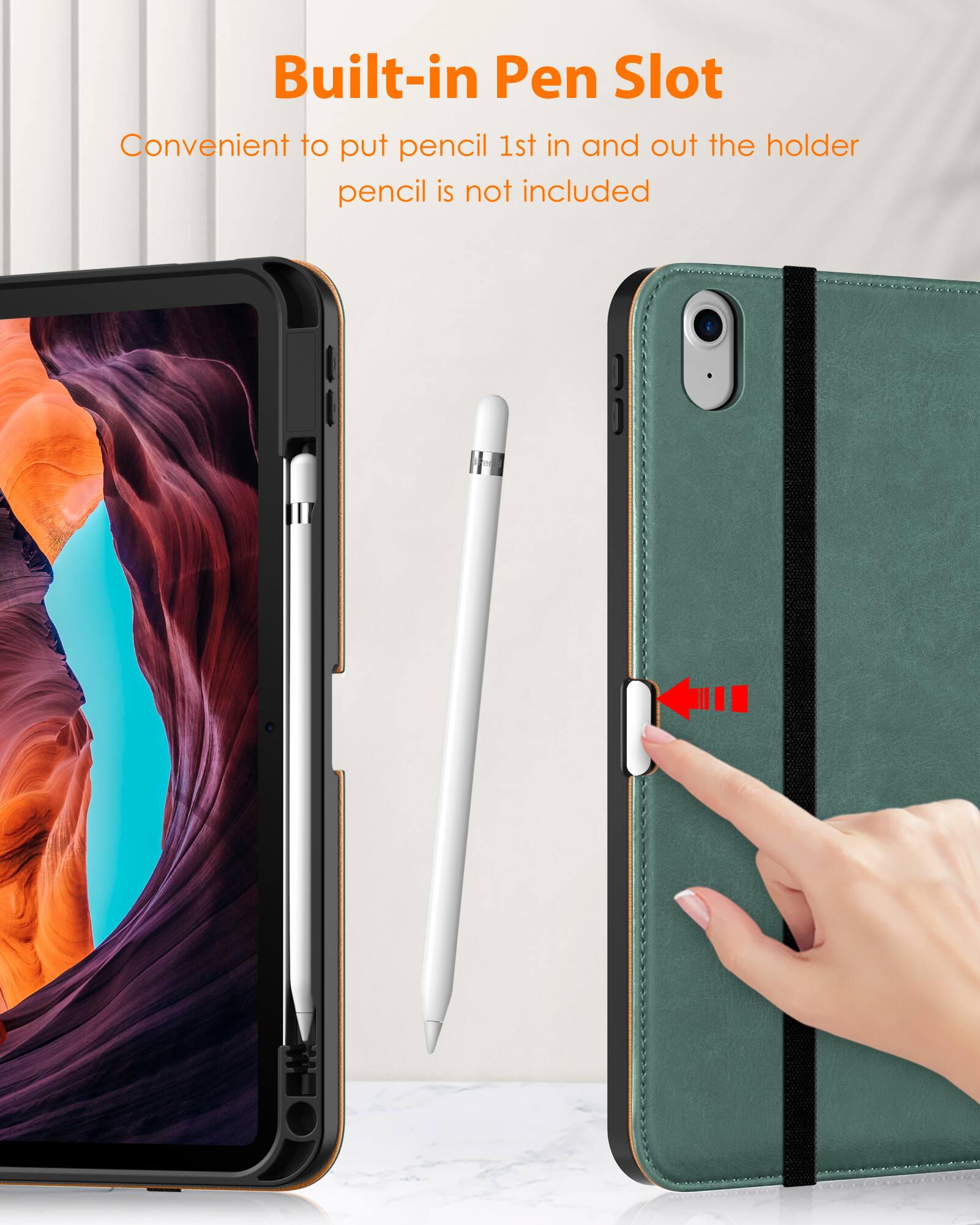 Built-in Pen Slot  
Convenient to put pencil 1st in and out the holder  
pencil is not included