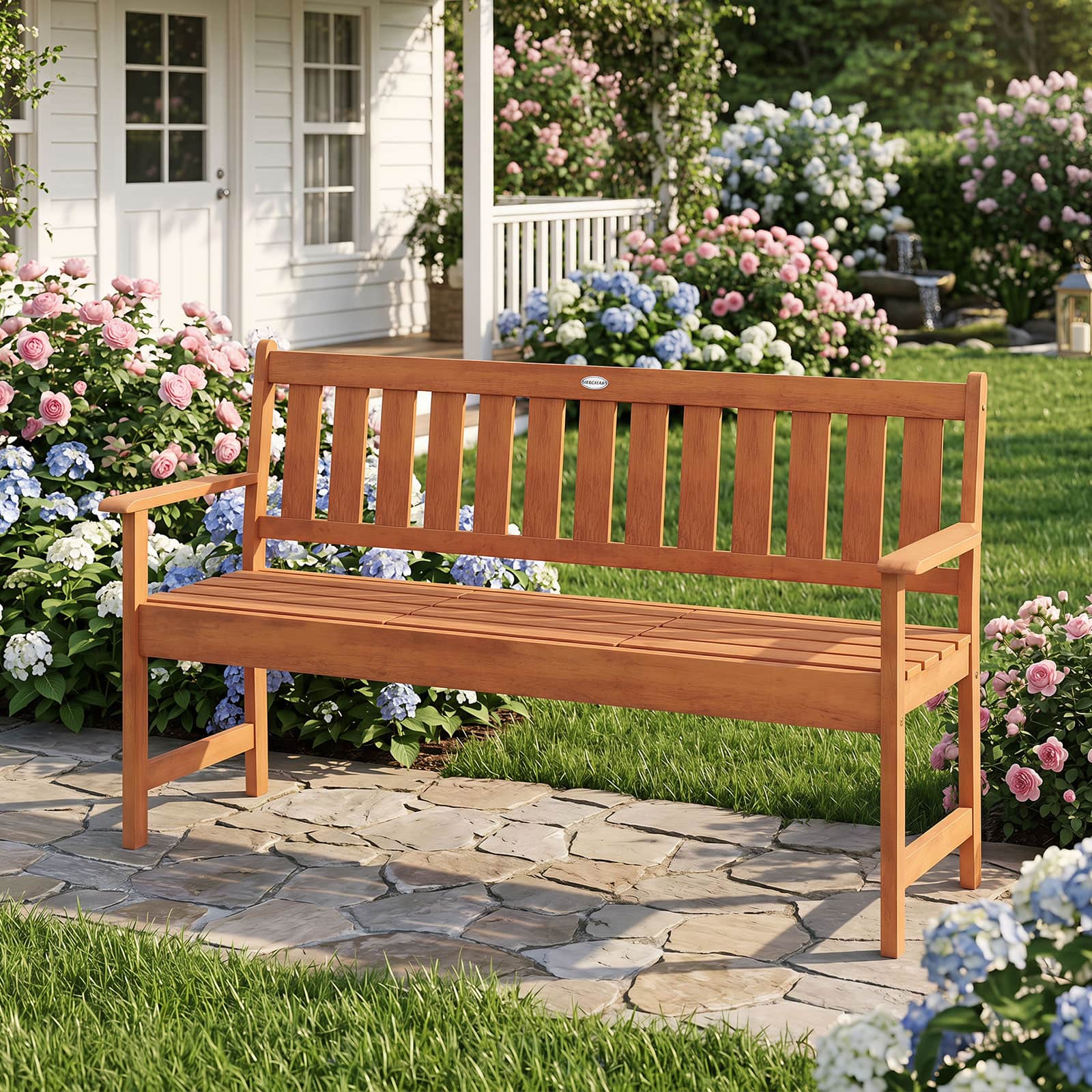 "Costway - 59"" Outdoor Wood Garden Bench with Pull-Out Center Table, Backrest & Armrests - Natural" price history on PriceWatchPro