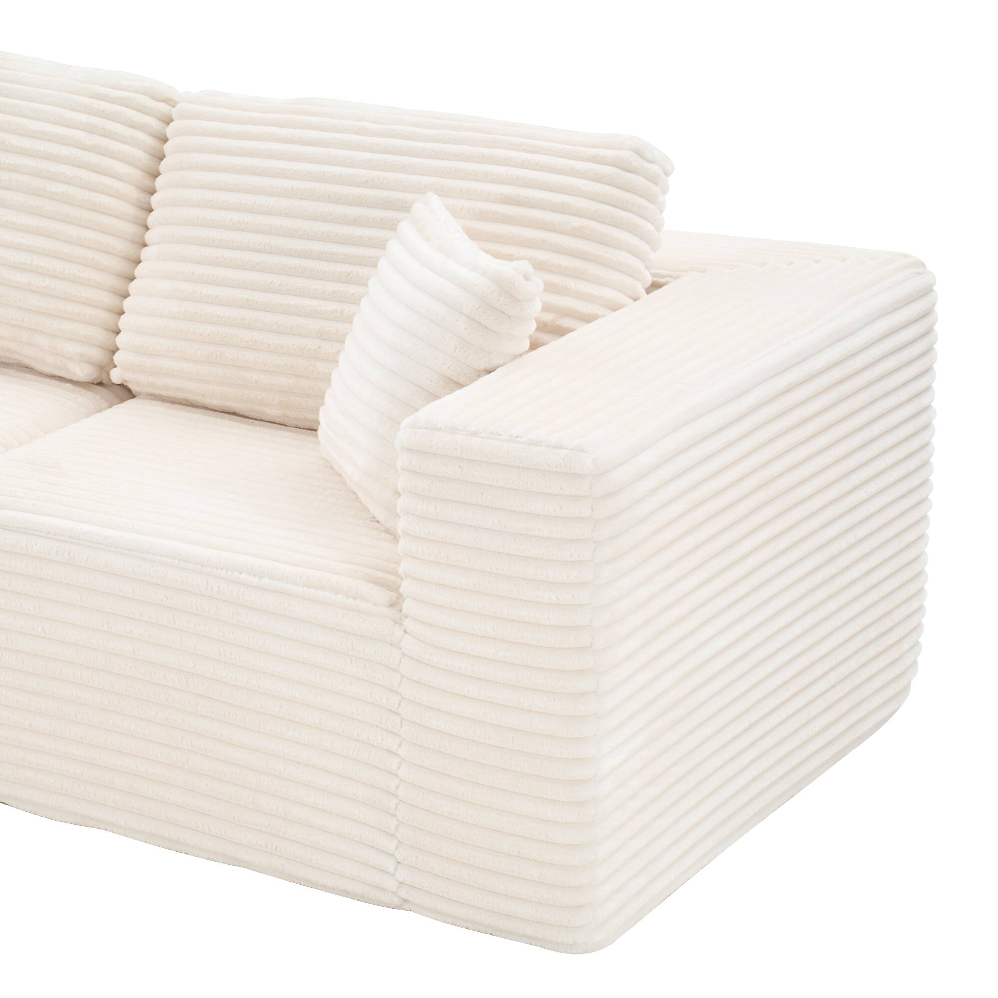 Angle. PexFix - 104" Wide Ribbed Velvet L-Shaped Sectional Sofa, Modular Couch with Chaise and Comfort Foam - Beige.
