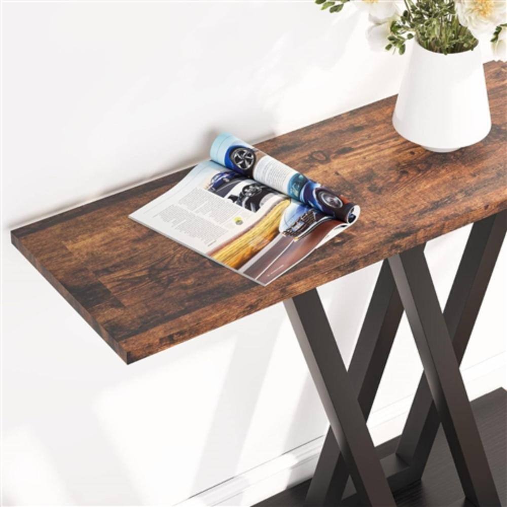 Back. Hivvago - Modern 43-inch Narrow Entryway Table with Brown Wood Top and Black Metal Frame - Brown, Black.