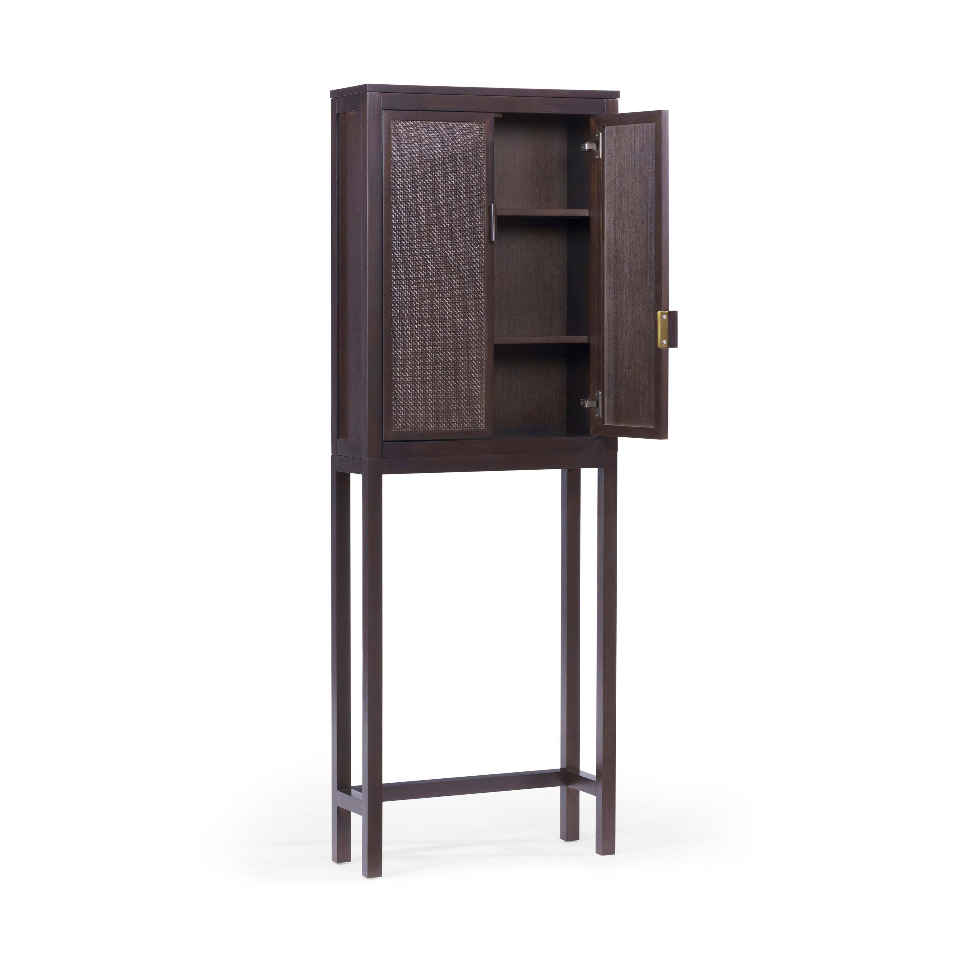 Alt View 4. Teamson Home - Hatteras Over the Toilet Cabinet with Rattan Inlay Doors and Sturdy Shelves - Black.