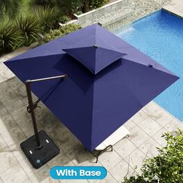 Crestlive Products - 11x11ft Aluminum Double Top Crank Cantilever Patio Umbrella with Base - Navy blue
