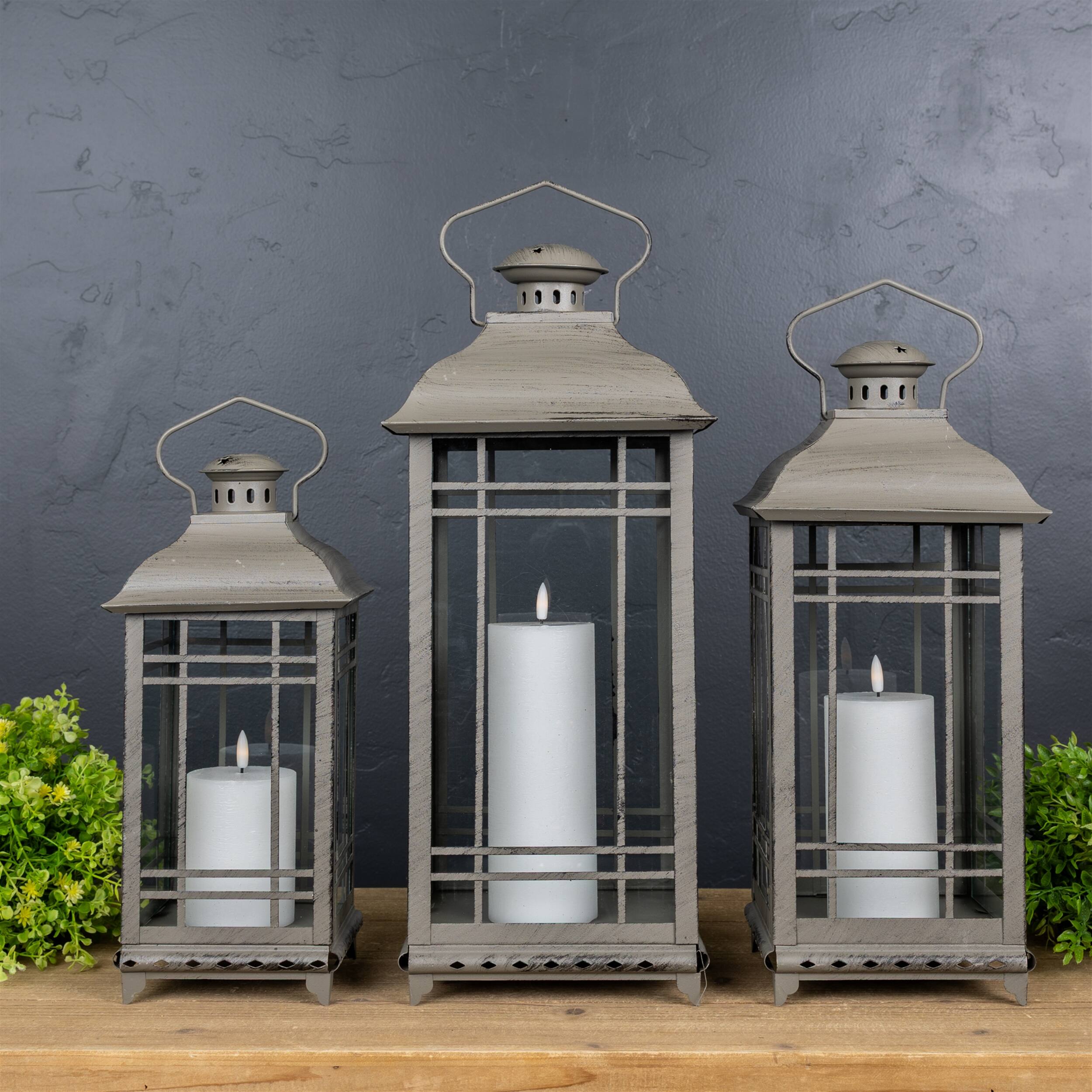 Angle. BreeBe - Traditional Brown Metal Lantern (Set of 3) - Brown.