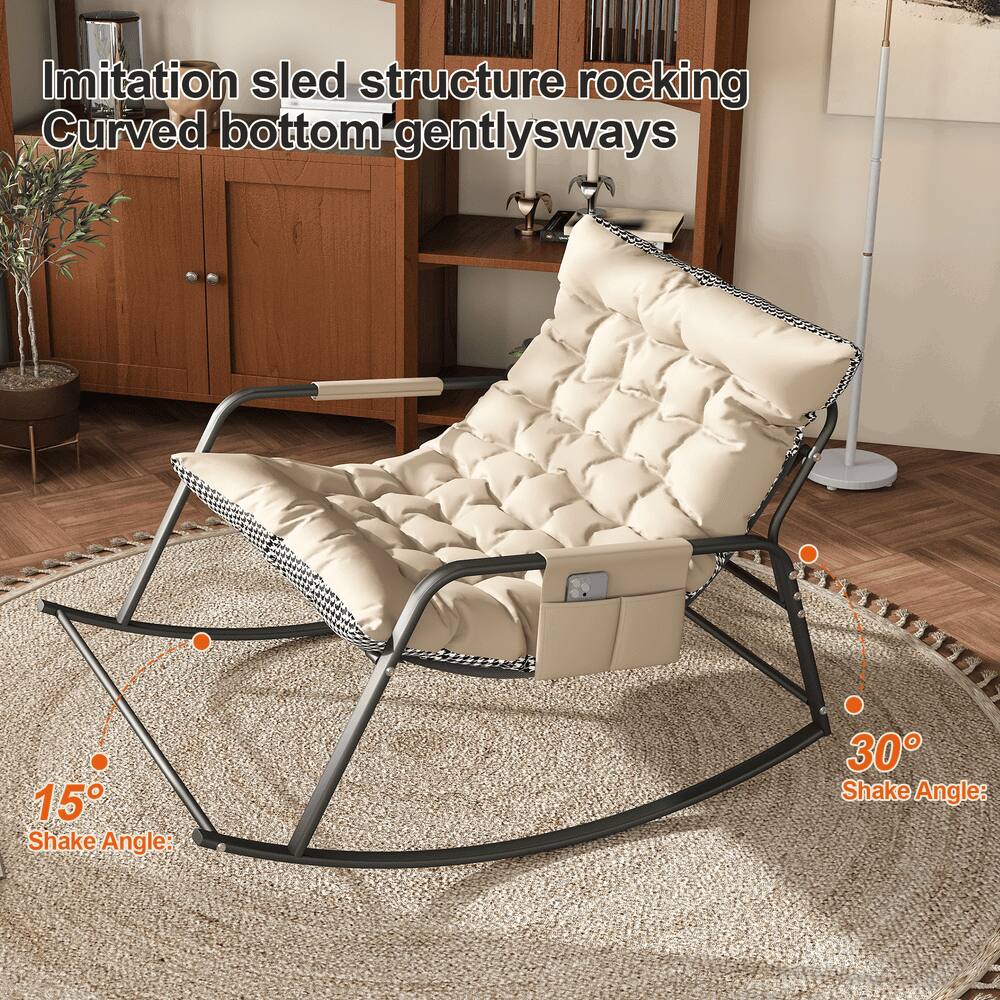Back. Kadyn - Rocking Chair with Storage, Cushions and Armrests, Breathable Ergonomic Lounge Chair for Bedroom, Living Room, White - Off-White.