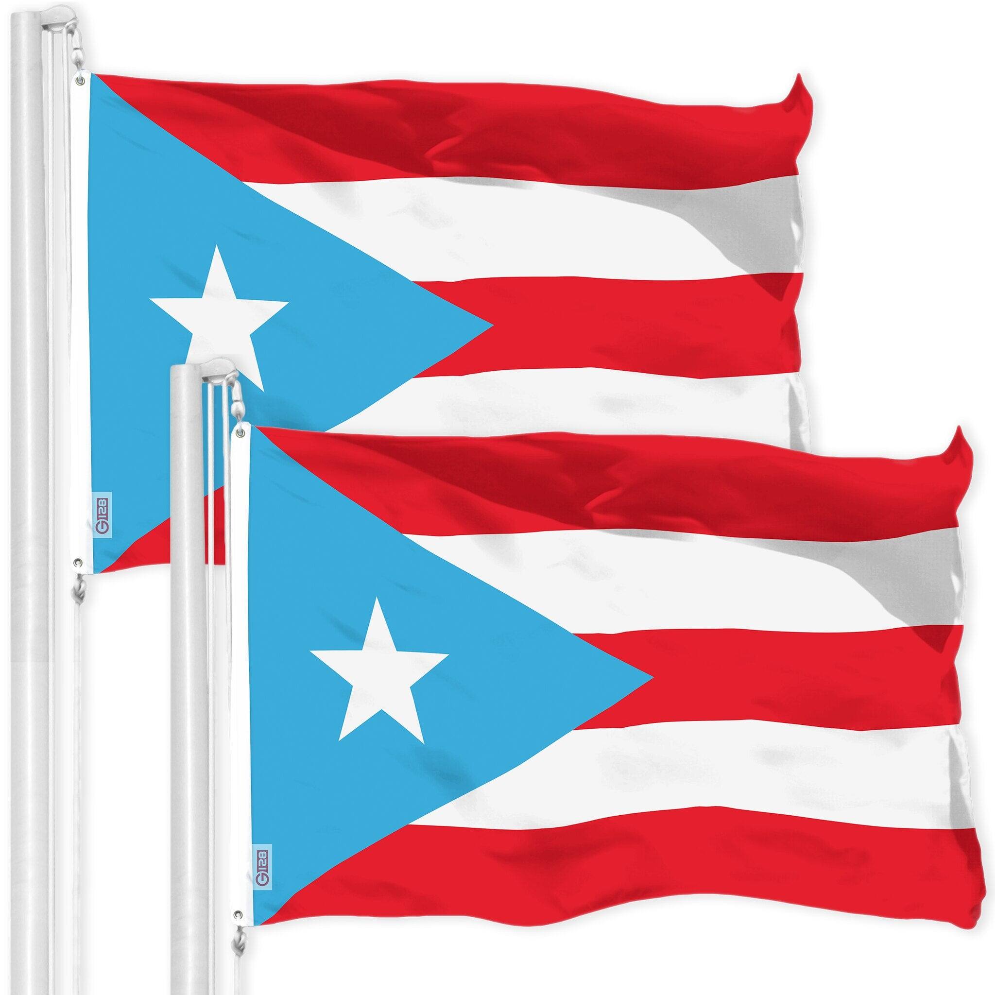 G128 - Puerto Rico Flag 2-Pack 3x5 Ft 150D Polyester Indoor/Outdoor - Light Blue