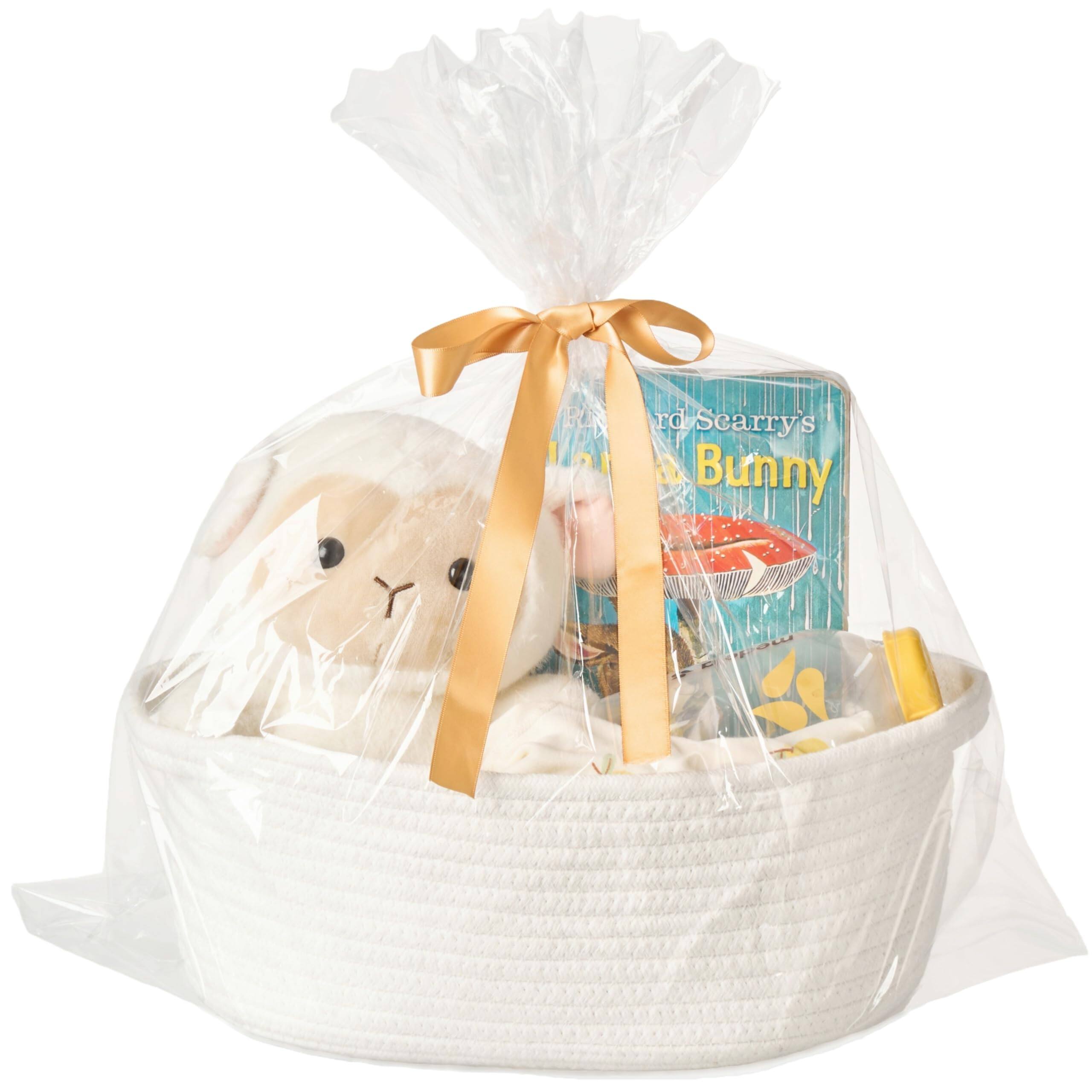 Paradigms Interiors - Gift Basket With Wrap Bag And Ribbon Empty Small Woven For Cute Decorative Organizer Showers Raffle Thanksg - White-1 Pack