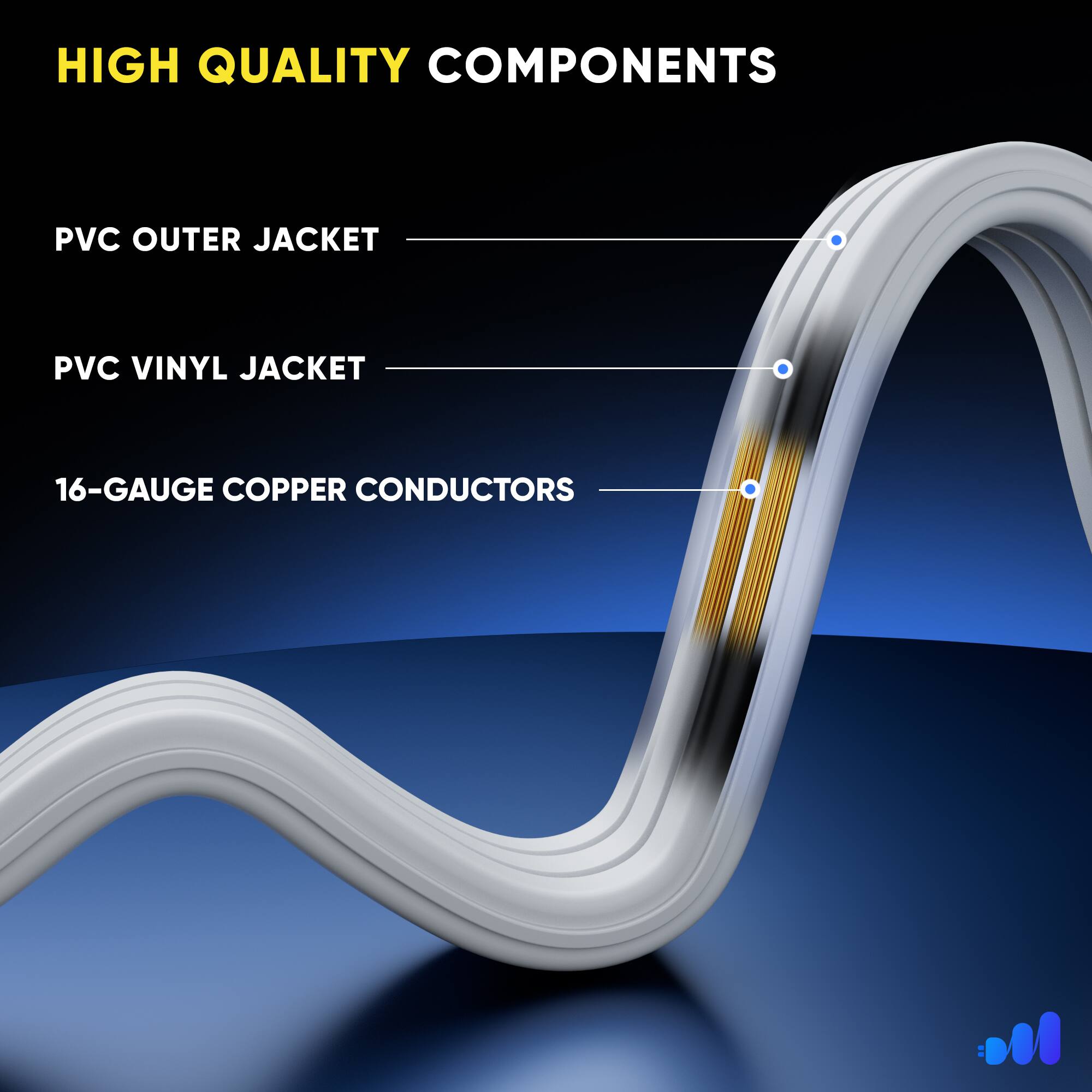 HIGH QUALITY COMPONENTS
PVC OUTER JACKET
PVC VINYL JACKET
16-GAUGE COPPER CONDUCTORS