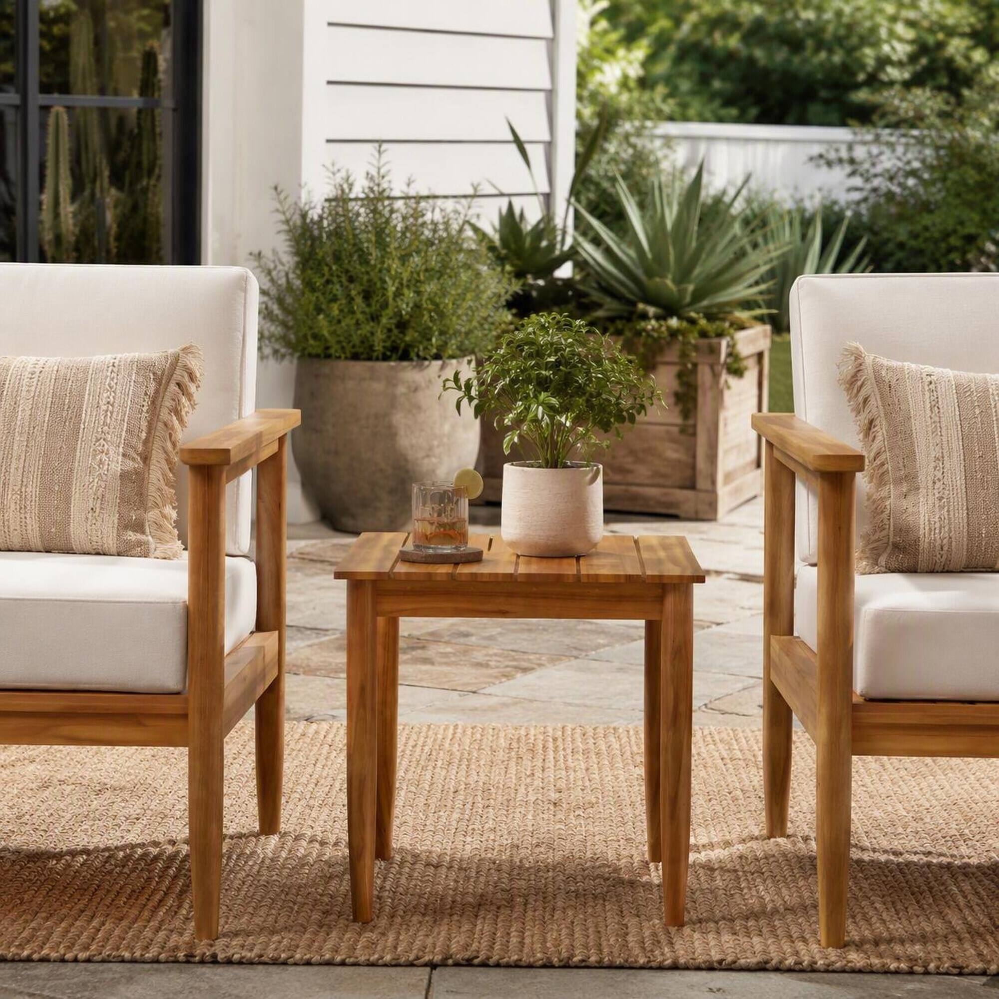 Left. RYHNUYNE - Wood Outdoor Side Table,Square Patio End Table for Backyard Porch Deck - Teak.
