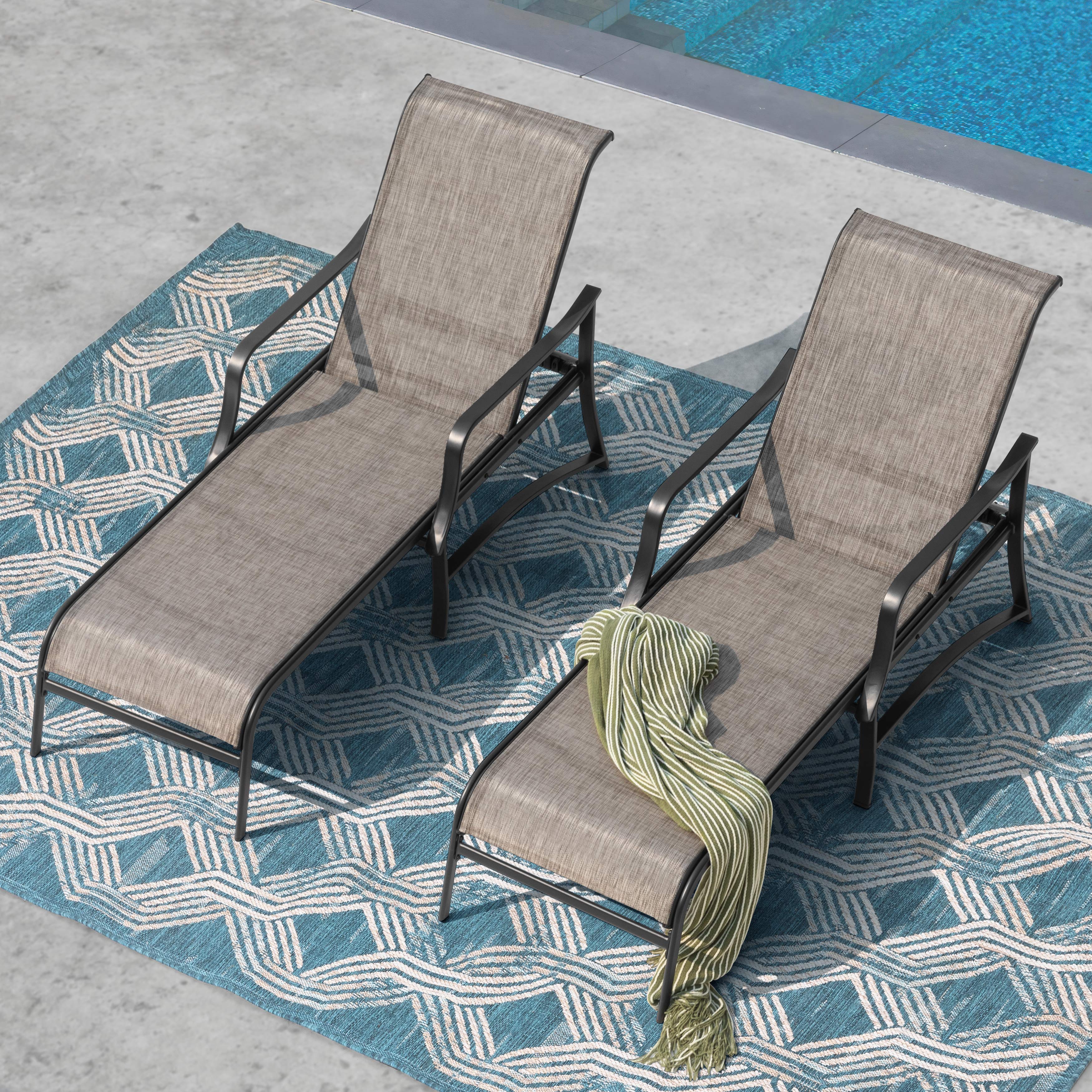 Back. Nuu Garden - Outdoor Textilene Metal Lounge Chairs Set of 2, 5-Level Adjustable Backrest - Brown.