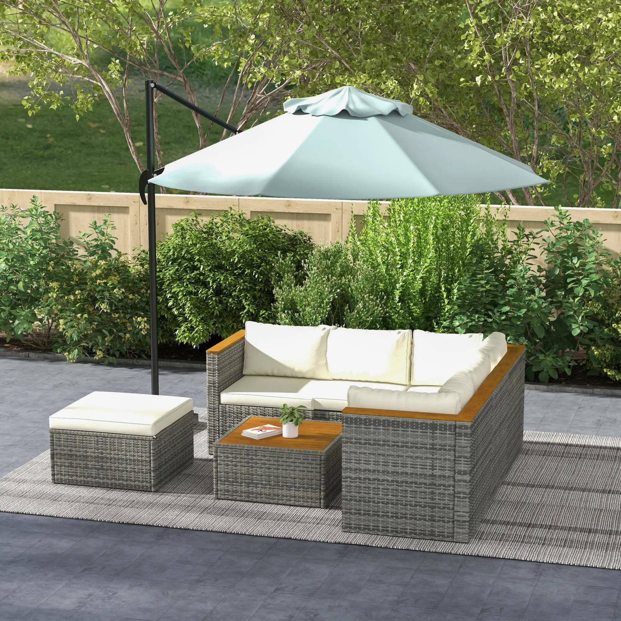 Angle. Resenkos - Resenkos 7-Piece Sofa Set, Outdoor Sectional Furniture, PE Rattan, White - White.