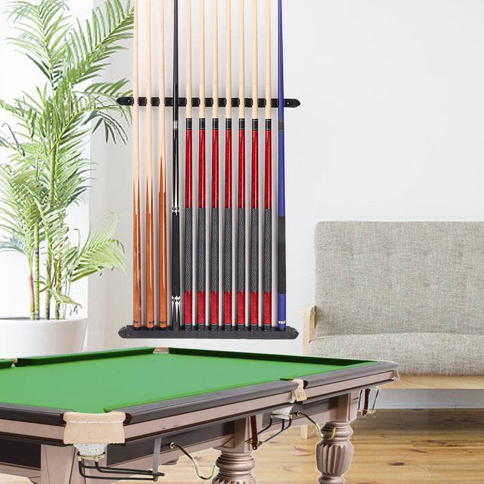 Alt View 3. GSE Games & Sports Expert - 2-Piece Wood 12 Billiard Pool Cue Rack Wall Mounted Holders, Pool Cue Sticks Wall Rack Set - Black - Black.