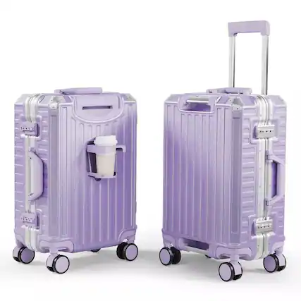 Front. HONGGE - Hard Shell Luggage Suitcase with Spinner Wheels Aluminum Frame and TSA Lock - Purple.
