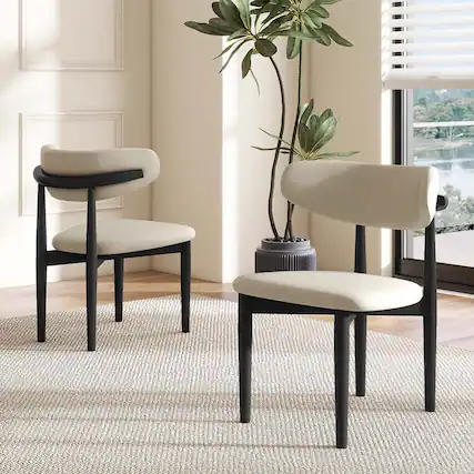 Front. POVISON - Mid-Century Modern Wood Dining Chairs Set of 2(PU Leather,Beige & Black) - Beige & Black.